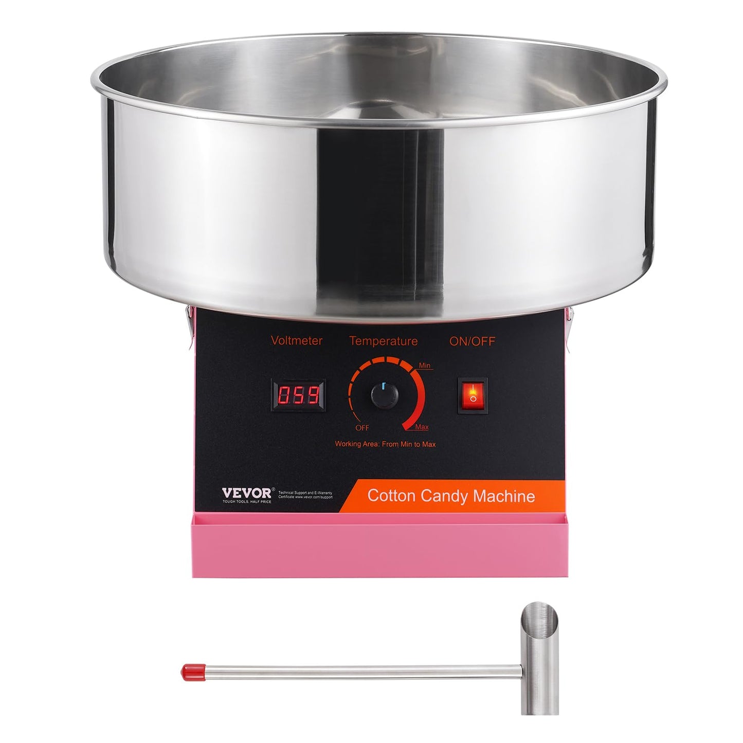 VEVOR Cotton Candy Machine Commercial, 1000W Electric Floss Maker with Stainless Steel Bowl, Sugar Scoop, Storage Drawer, Perfect for Home, Carnival, Kids Birthday, Family Party, Pink