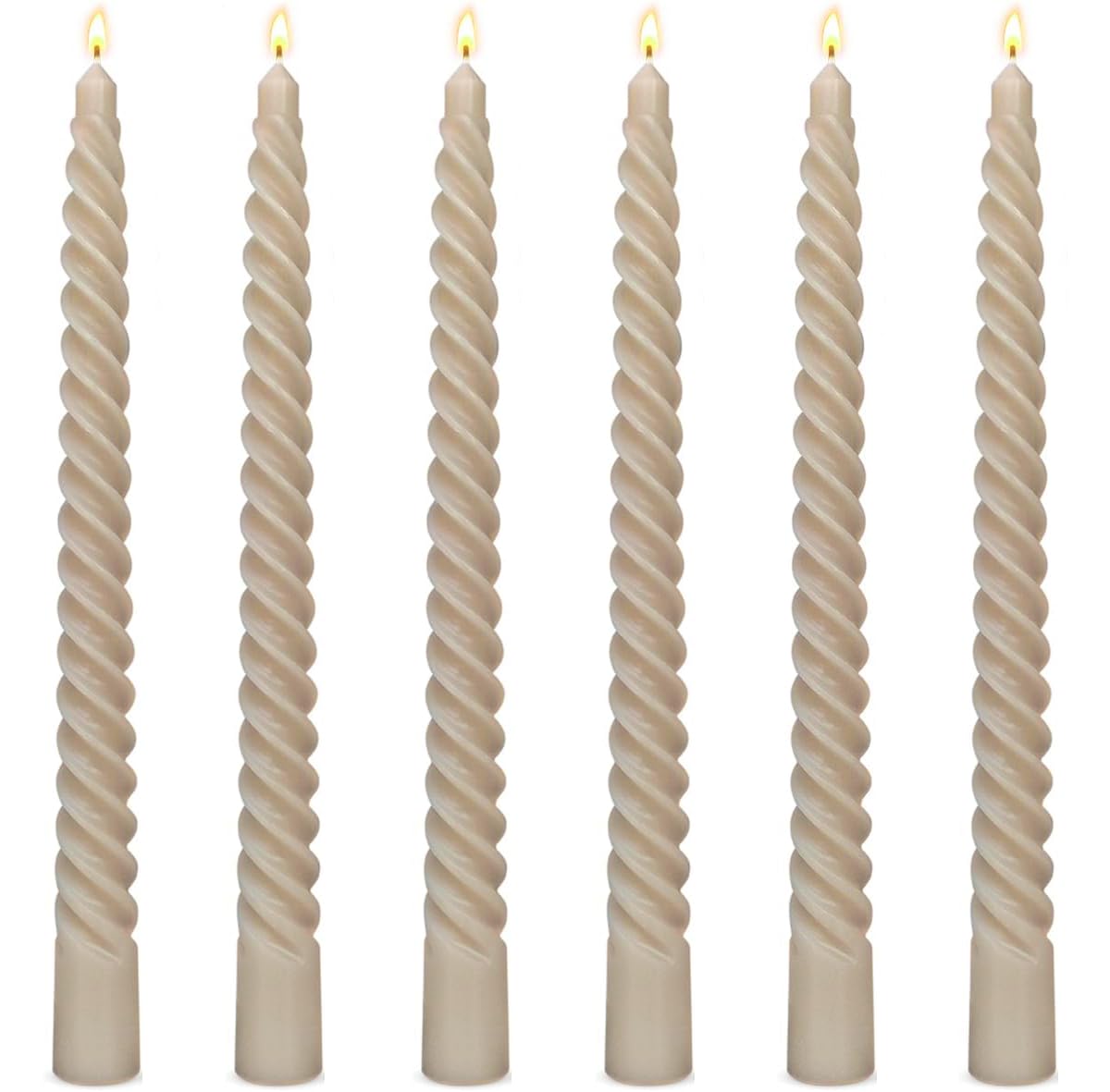 6 Pack 10 Inch Light-Mocha Spiral Taper Candles for Home Decor, Unscented Dripless Twisted Candlesticks for Weddings Dinner Holiday Decoration Formal Events