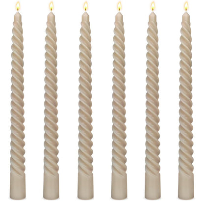 6 Pack 10 Inch Light-Mocha Spiral Taper Candles for Home Decor, Unscented Dripless Twisted Candlesticks for Weddings Dinner Holiday Decoration Formal Events