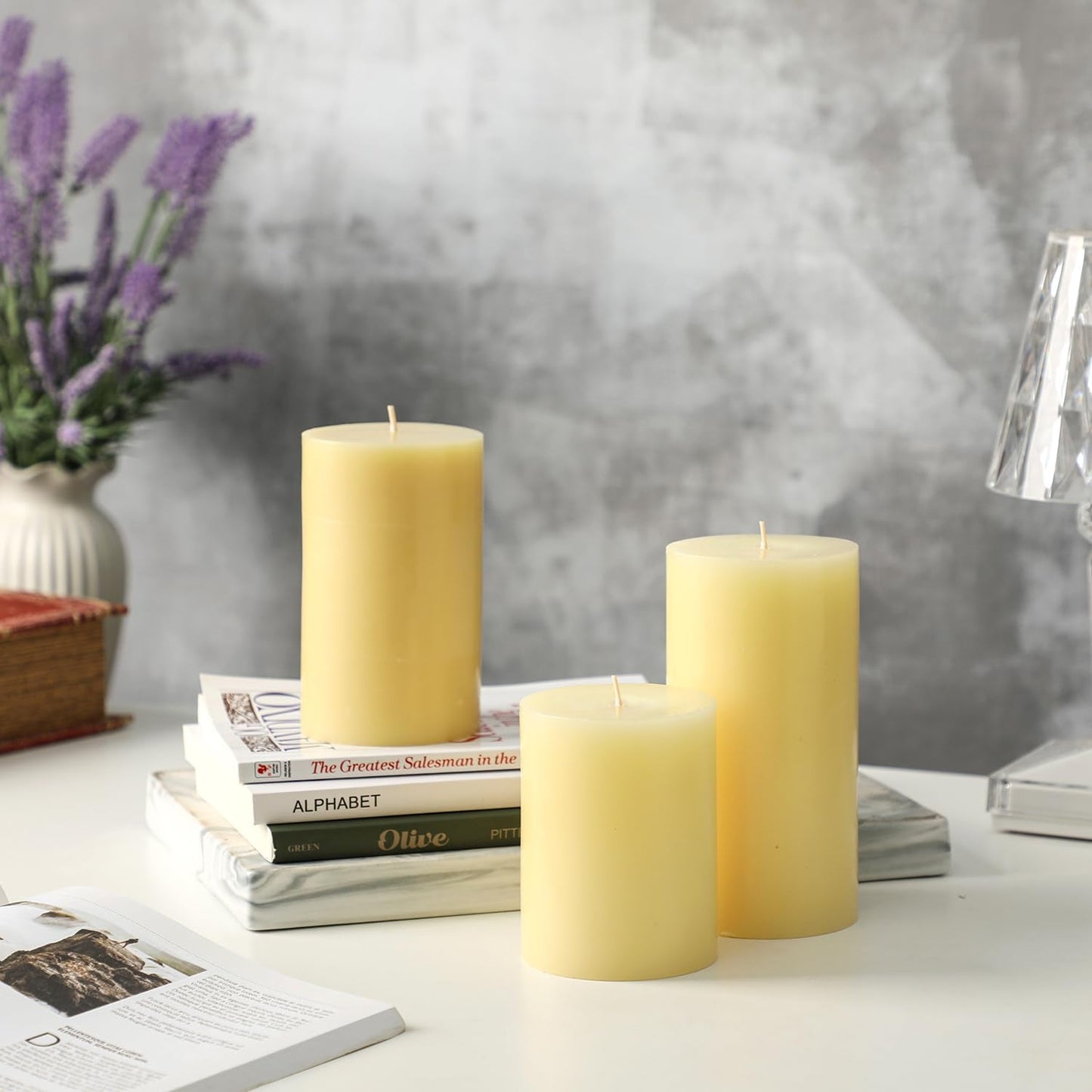 Ivory Pillar Candles Set of 3 - Hand-Poured Unscented Candles, 4", 5", 6" Smokeless Decorative Candles for Home, Set of 3 in Different Sizes