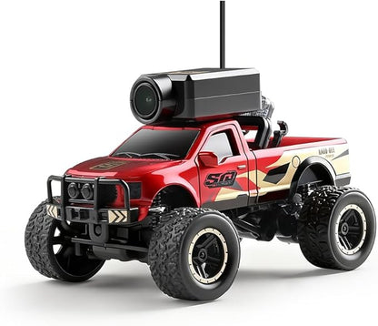 WL 1/64 FPV RC Car with Camera APP Auto-Pairing Mini RC Truck with Remote Controller 3-Speed Modes Gyroscope Remote Control Off-Road Truck for Adults