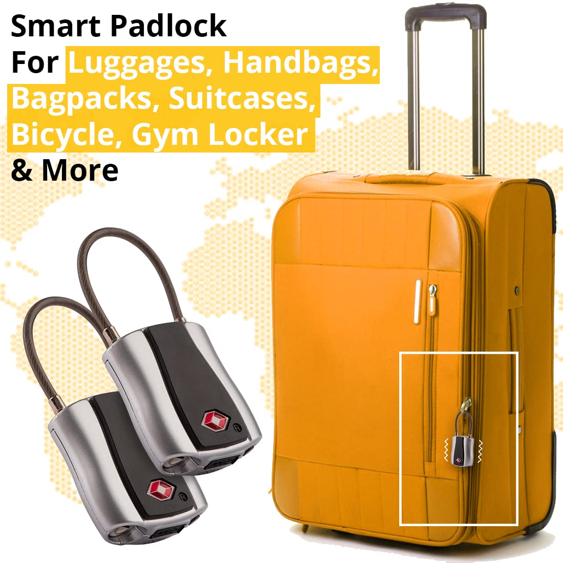 tag8 Dolphin Smart Padlock (Pack 1), TSA-Compliant Suitcase and Luggage Locks with Alarm, Keyless Bluetooth Suitcase Lock and Locker Padlock, Unlock via Phone App, Android and iOS Compatible, Silver