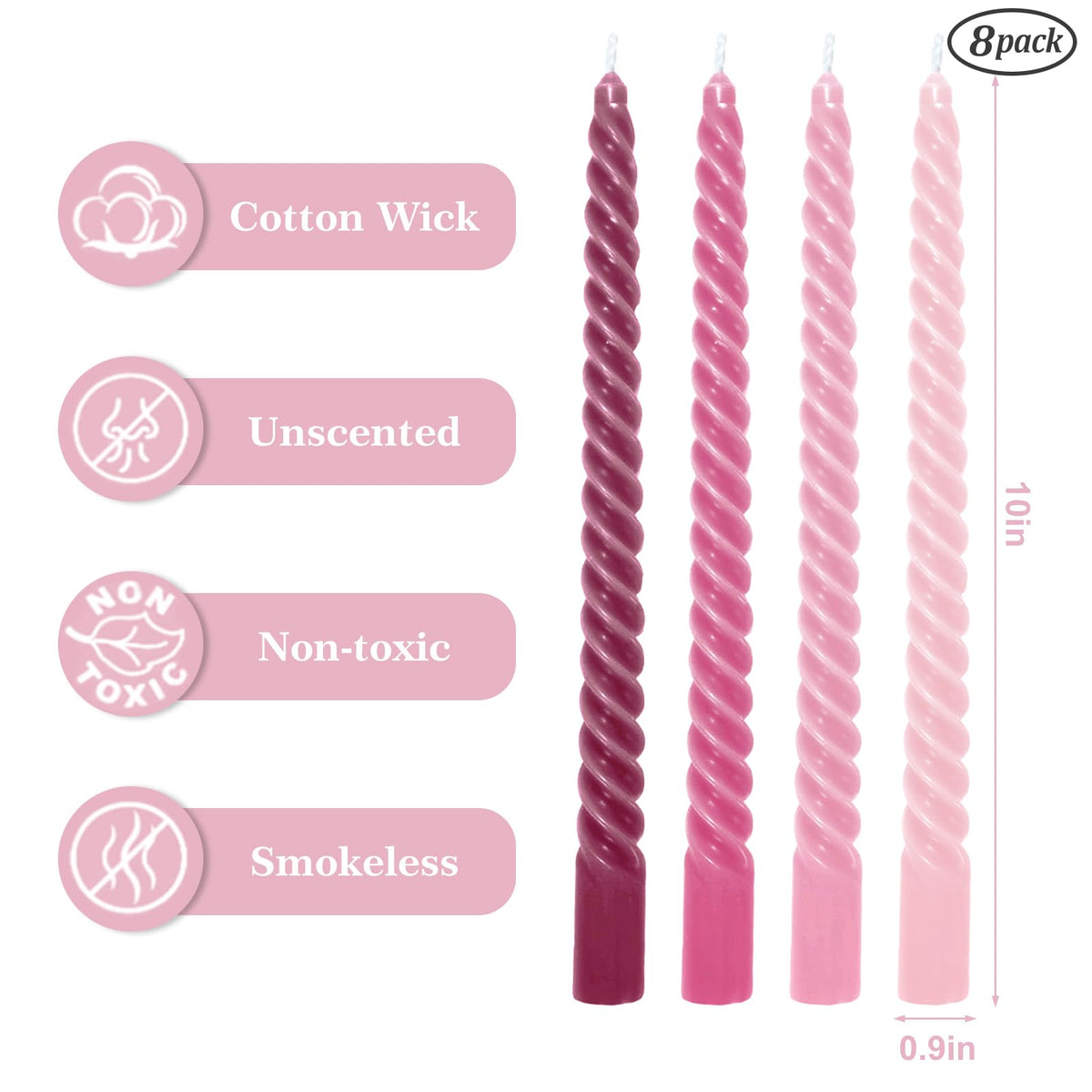 Whaline 8Pcs 10 Inch Gradient Purple Spiral Taper Candles Dripless Twisted Wax Candles Long Unscented Candle Sticks for Wedding Party Home Dining Table Decor