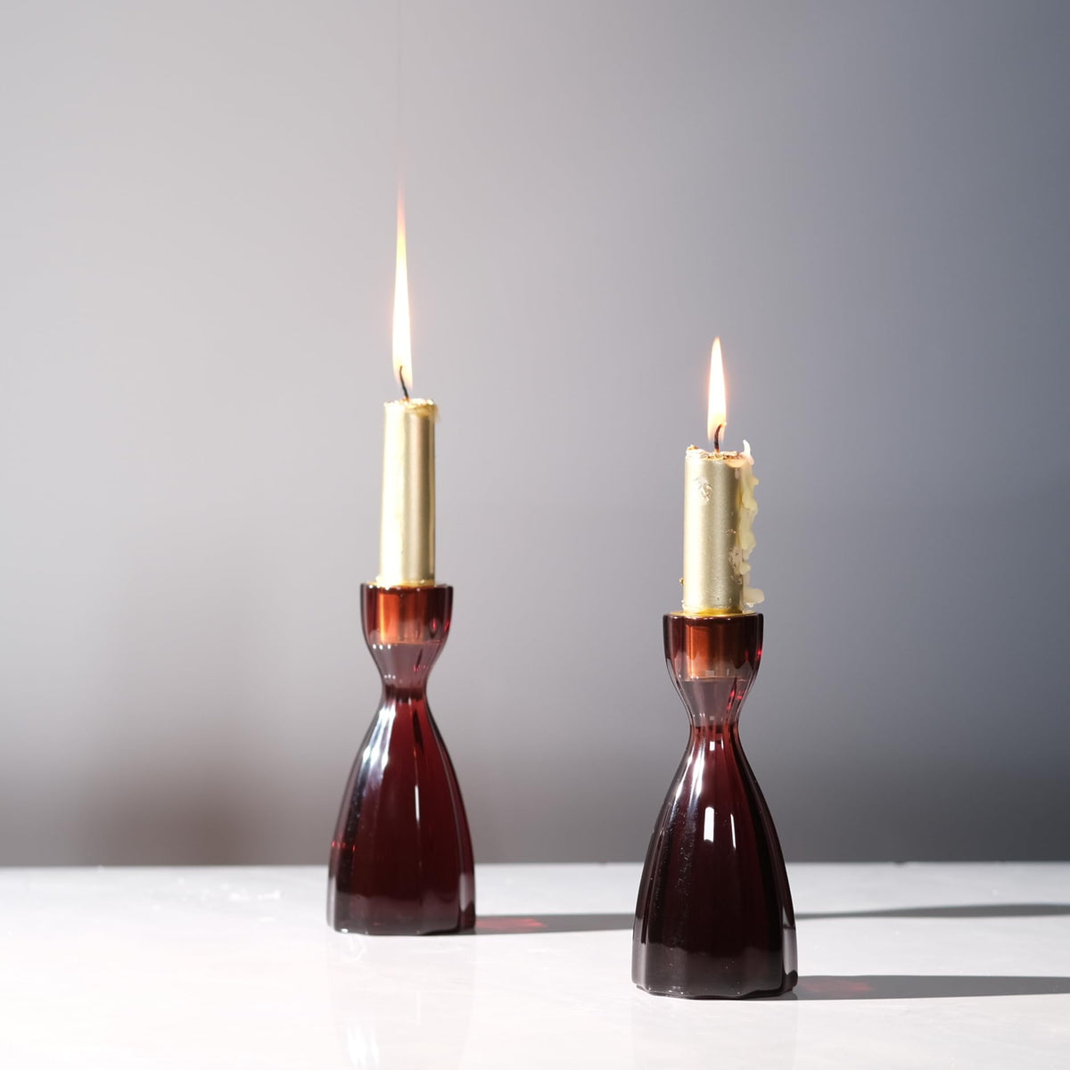 ICNBUYS Twizzle Twist Candle Holder, Decorative Candlestick for Table Display, Romantic Decoration, Unique Home DÉCOR Aesthetic, Housewarming Gift, Brown Height 5.7 inches Set of 2 - Resin