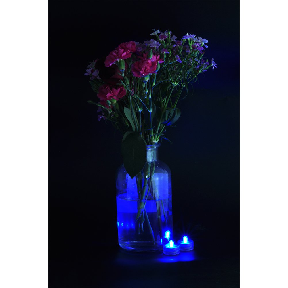 Halloween Lights Submersible LED Lights cr2032 Battery Powered Underwater Waterproof LED Tea Light for Events Wedding Centerpieces Vase Floral Xmas Holidays Home Decor Lighting(Pack of 12) (Blue)