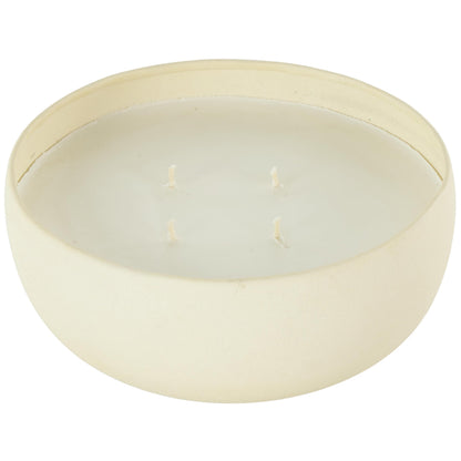 Deco 79 Metal Decorative Candle Floral Paradise Scented Textured 34oz 4 Wick Aromatherapy Candle with White Wax, Wax Aromatherapy Candle 7" x 7" x 3", Cream