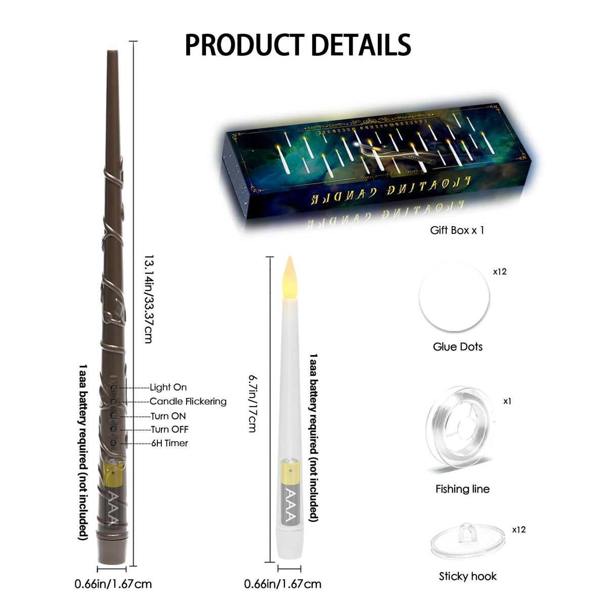Lezonic Flameless Floating Candles with Wand，20 Pcs Magic LED Hanging Taper Candles，Flickering Battery Operated Taper Candle with Wand Remote for Halloween Decorations