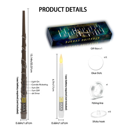 Lezonic Flameless Floating Candles with Wand，20 Pcs Magic LED Hanging Taper Candles，Flickering Battery Operated Taper Candle with Wand Remote for Halloween Decorations