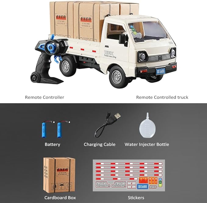 1:16 Scale RC Crawler Kei Truck RC Transport Pickup Truck with Light Spray - 2.4Ghz Remote Control Car Toys for Teen &amp Adults - Rear Compartment Transport Goods