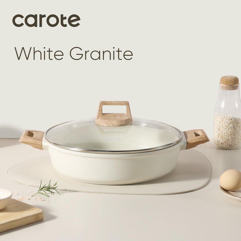 CAROTE Nonstick Stock Pot with Lid Soup Pot, 4 Quart with Lid, Casserole Super Easy to Clean Non Stick Cooking Pot Cookware PFOA Free, White Granite