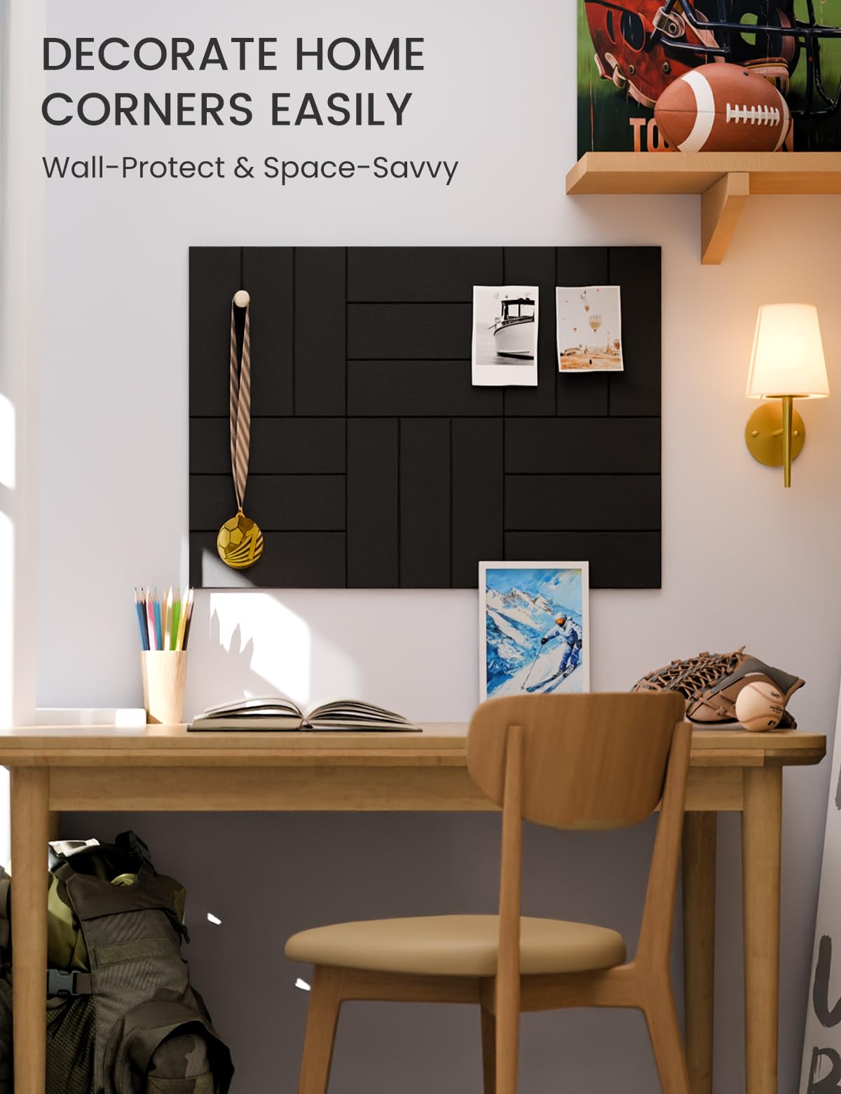 Felt Bulletin Board Tiles -28"x18" with 40 Adhesive Tabs, Cork Board Alternative for Office Decor, Push Pin Board Wall Organizer 6-Pack(Black)
