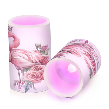 ALAZA Flickering Flameless Candles Flamingo Bird Rose Flower Battery Operated Candles with Remote Timer LED Pillar Votive Candles Set of 2 for Holiday Decor