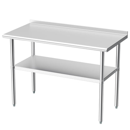 Derro Stainless Steel Table for Prep & Work, 24 x 48 in, Metal Commercial Heavy Duty Table with Backsplash and Adjustable Under Shelf and Foot for Restaurant, Home and Hotel
