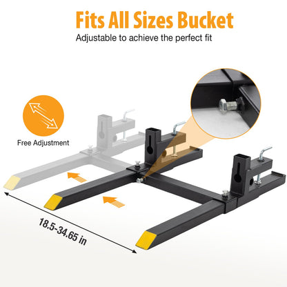 NEWBULIG 60-Inch Pallet Forks Tractor Attachments, 4000LBS Capacity Clamp-On Bucket Pallet Forks with Stabilizer Bar, Heavy-Duty Tractor Forks for Skid Steer Loader, Mini Excavator, Black