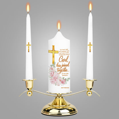 LakWilows Unity Floral Candles for Ceremony with Gold Metal Holder, Wedding Candle with Cross & Scripture, Christian & Catholic Wedding Ceremony Candle for Bride and Groom