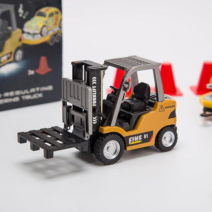 FunXylophy 1/64 Mini RC Forklift 2.4G 10KM/h Full-Proportional Remote Control Forklift with Trailer Cargo Hook Forks and Pallet Christmas &amp Birthday Gifts (Yellow)