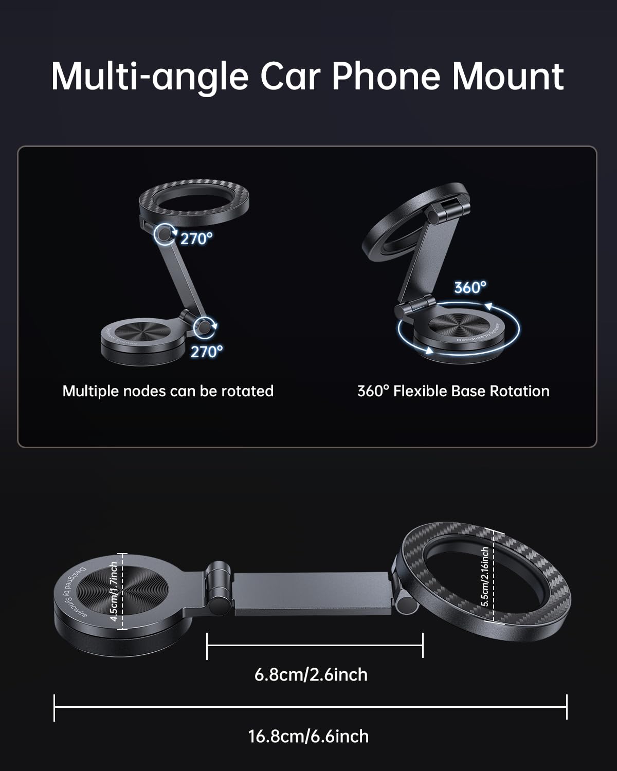 SYNCWIRE for MagSafe Car Mount - [360° Rotation] Magnetic Phone Holder for Car, Adjustable Metal Arm, Ultra Magnet, Car Magnet Phone Mount for Dashboard, Fit for iPhone 16 15 14 13 Pro Max &All Phones