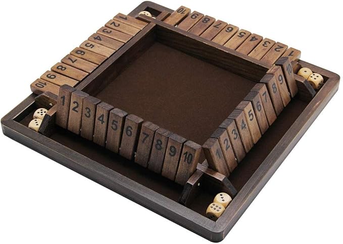 Juegoal Wooden 4 Players Shut The Box Dice Game Classics Tabletop Version and Pub Board Game 12 inch