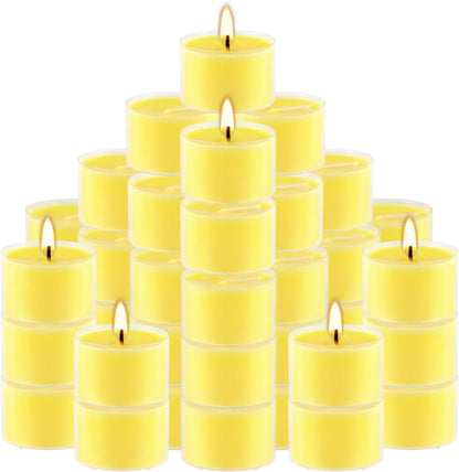 Fclayvts 8-Hour 100 Pack Citronella Tealight Candles, Outdoor and Indoor Summer Scented Candle,Natural Soy Wax Candle for Home Patio Garden Yard Balcony,BBQ Birthday Emergency