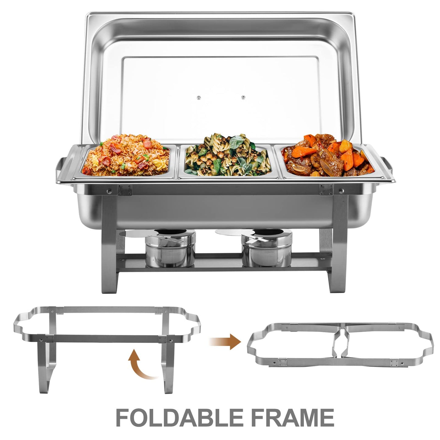 Valgus 4-Pack 8QT Stainless Steel Chafing Dish Buffet Set with 2 Full Size, 2 Half Size, 3 1/3 Size Pans Food Warmers for Parties, Buffets, Wedding, Banquet, Catering Events