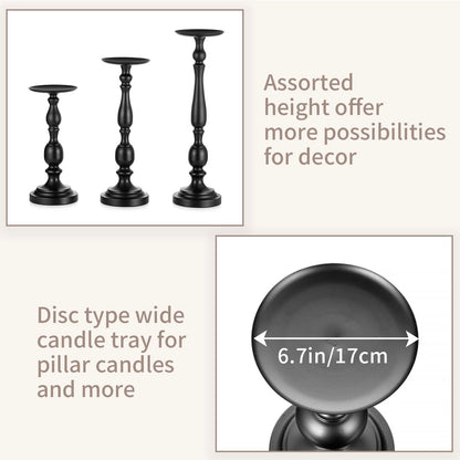Sziqiqi Pillar Candle Holders Tall - Set of 3 Black Candle Stand for Pillars Large Metal Candleholder Sets Decorative for Christmas Halloween Living Room Easter Entryway
