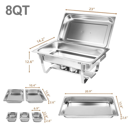 Valgus 4-Pack 8QT Stainless Steel Chafing Dish Buffet Set with 2 Full Size, 2 Half Size, 3 1/3 Size Pans Food Warmers for Parties, Buffets, Wedding, Banquet, Catering Events