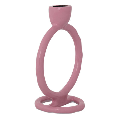 Creative Co-Op Enameled Aluminum Circle Taper Holder, Pink
