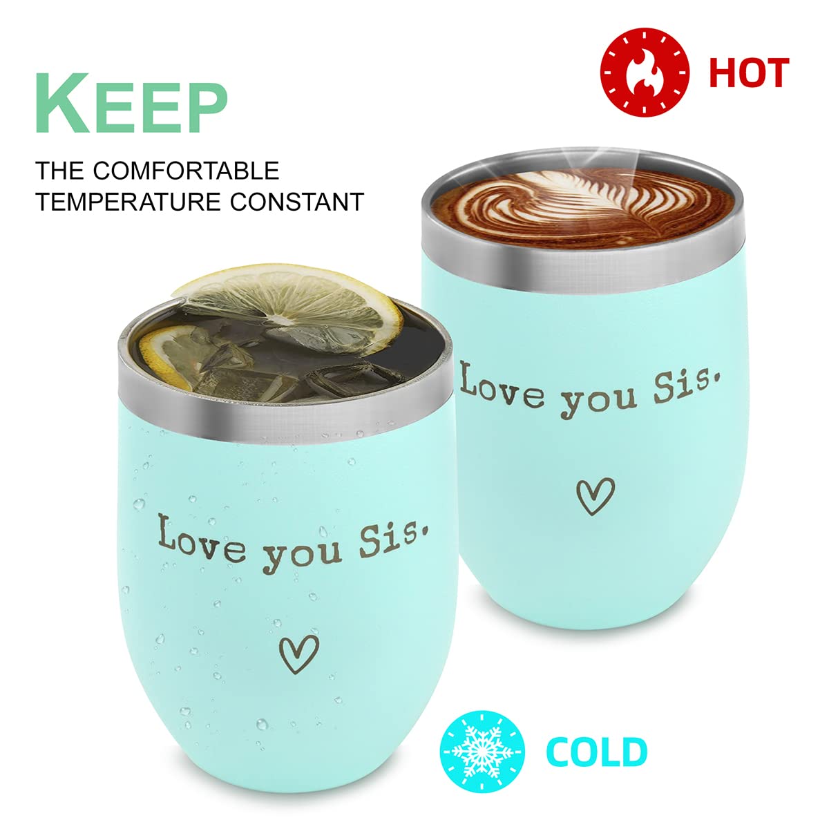 SHOW-YA Sisters Gifts from Sister - I Love You Sis-Christmas Gift Birthday Gift for Sister - Sisters Gifts - 12oz Coffee Tumbler for Besties, Girls(Mint)
