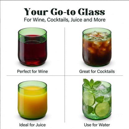 Mosa Wine Bottle Drinking Glasses (230ml, 7.7oz, Set of 2) – Upcycled Stemless Glassware for Wine, Cocktails & Everyday Use | Eco-Friendly Sustainable Drinking Glasses (Green)