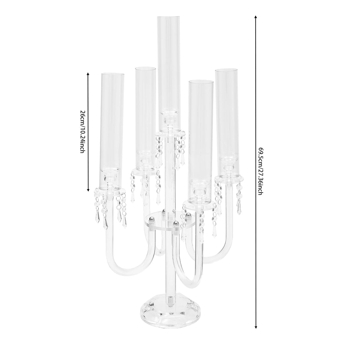 4 Pcs Acrylic Candelabra Centerpieces with Crystal Beaded, 5 Arm Clear Crystal Candlesticks Holder for Wedding, Candelabra Centerpiece Stands with Removable Lampshade for Party
