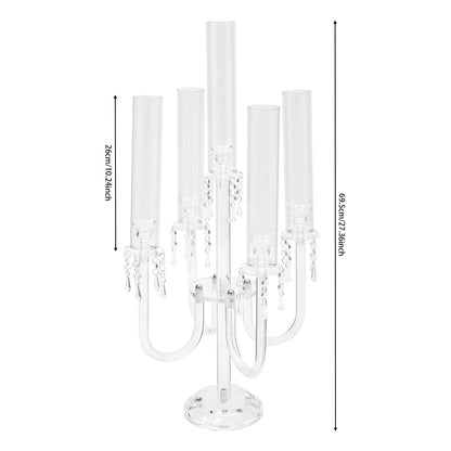 4 Pcs Acrylic Candelabra Centerpieces with Crystal Beaded, 5 Arm Clear Crystal Candlesticks Holder for Wedding, Candelabra Centerpiece Stands with Removable Lampshade for Party
