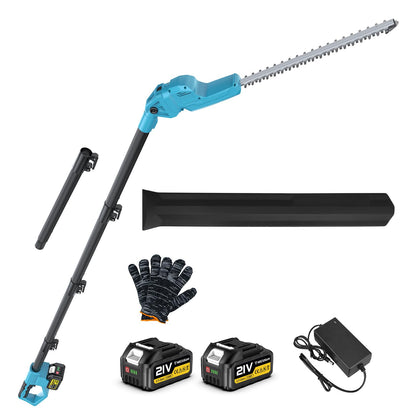Brushless Pole Hedge Trimmer Cordless, 20.5" Dual-Action Blade，180° Adjustable Head Electric Bush Trimmer, 2×4000mAh Batteries, Up to 14.9FT Reach Battery Powered Hedge Trimmers for Shrubs Pruning