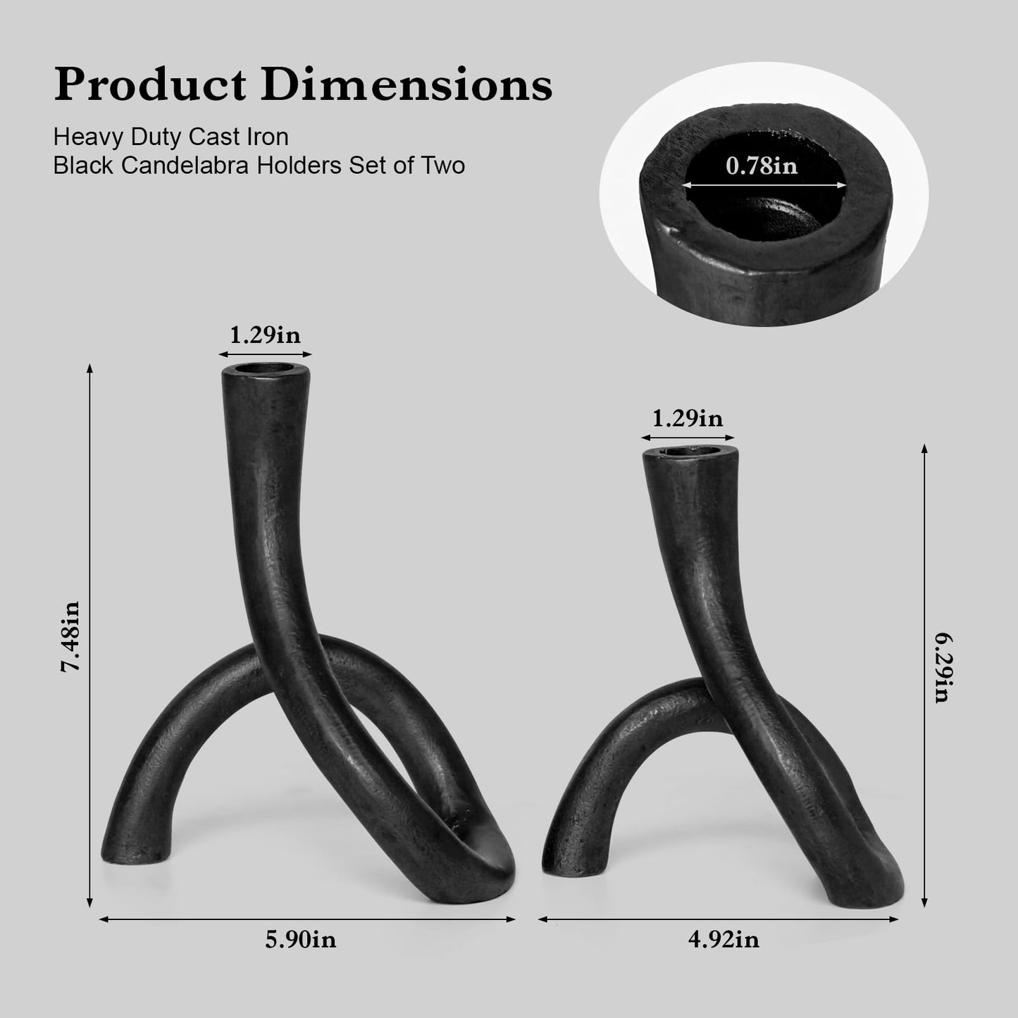 Black Cast Iron Taper Candle Holder, Candlestick Holder Decorative, Gift Tapered Candle Holders for Home Decoration, Bedroom, Dinning, Mantel, Kitchen, Party, Set of 2