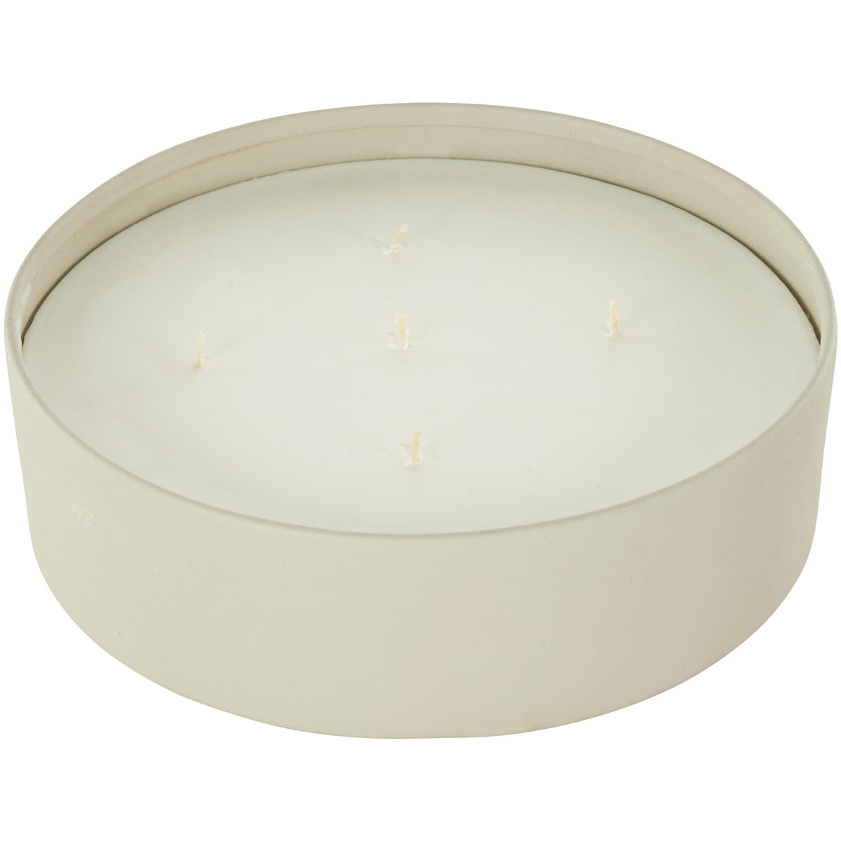 Deco 79 Metal Decorative Candle Tropical Fruit Medley Scented Textured 59oz 5 Wick Aromatherapy Candle with White Wax, Wax Aromatherapy Candle 9" x 9" x 3", Cream