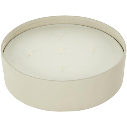 Deco 79 Metal Decorative Candle Tropical Fruit Medley Scented Textured 59oz 5 Wick Aromatherapy Candle with White Wax, Wax Aromatherapy Candle 9" x 9" x 3", Cream