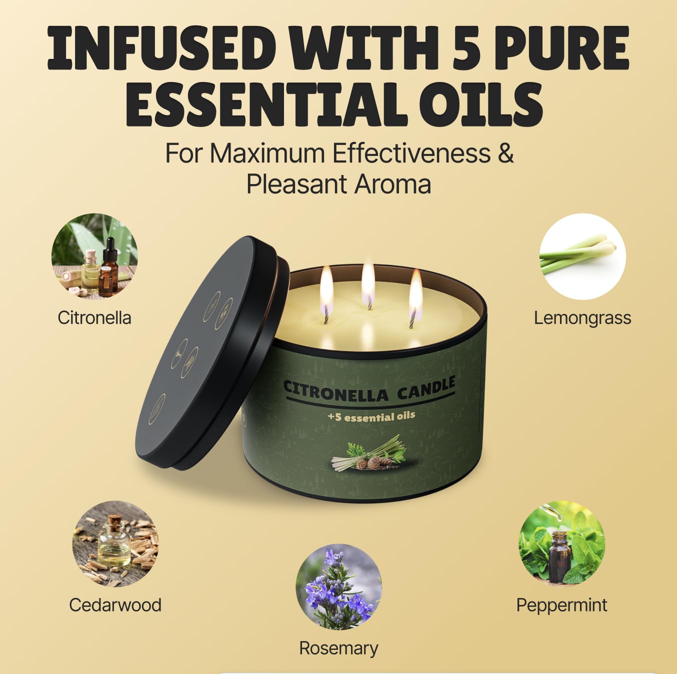 Buzz Defender 2-Pack 14oz Outdoor Citronella Candles | Highly Effective 100% Natural | 64h | Large Citronella Candles Outdoor, Ideal for The Backyard Porch, Patio and Camping | Extra Strong (Regular)