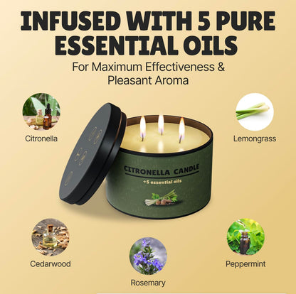 Buzz Defender 2-Pack 14oz Outdoor Citronella Candles | Highly Effective 100% Natural | 64h | Large Citronella Candles Outdoor, Ideal for The Backyard Porch, Patio and Camping | Extra Strong (Regular)