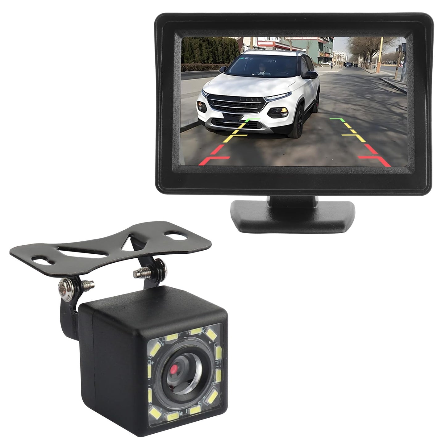 Plug & Play Backup Camera with Monitor 4.6'',12 LED HD Rearview Mirror Camera for Night Vision,150° Wide Angle Universal Car Reverse Camera with Monitor System Fits 12V Cars SUVs