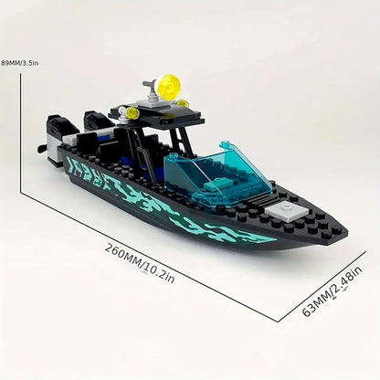 City Coast Guard Boat and Ships Building Blocks Sets Police Boat Rescue Boat Guard Boat Patrol Boats Fishing Boat and Rescure Helicopter Fun Gifts for Boys and Girls (Speed Boat)