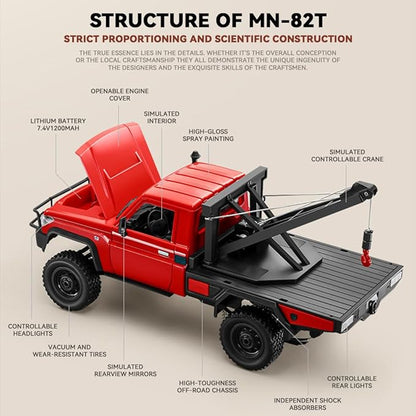 MN-82T RC Truck 1/12 RC Rock Crawler 4x4 Remote Control Pickup Off Road 2.4GHz All Terrain Proportional Throttle Steering RTR Hobby for Adult