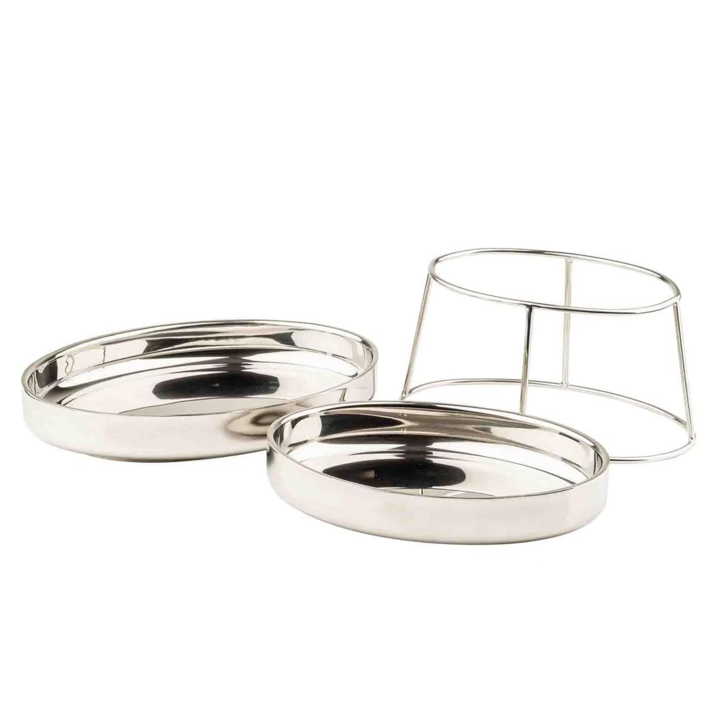 TableCraft 12914 Oval Two-Tiered Seafood Tower, Double-Wall Stainless Steel Display with Mirror Finish, 11.75" & 13.75" Oval Bowls, Elevated Chilled Presentation, 14" x 9.5" x 8.5", Silver
