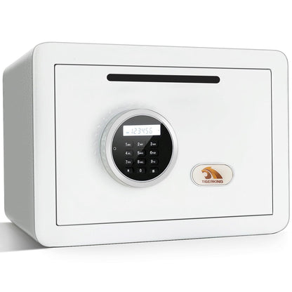 TIGERKING Small Drop Safe, 20 lb Steel Body, 1.2 Cu Ft White Cash Depository Safe with Digital Keypad, Alarm System, Dual Bolts for Small Business