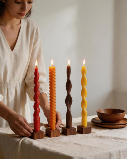 10 Inch Spiral Taper Candles Fall Tapered Candle Smokeless Unscented Candlestick Long Slow Burning 8 Hours Tall Sticks for Christmas Wedding Dinner Parties-4Pack