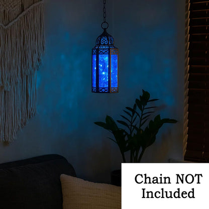 Vela Lanterns Decorative Indoor Moroccan Candle Holder & LED Fairy Lights -Twinkle Turkish Lamp, Fantasy Home Decor Table Centerpieces, Hanging Outdoor Patio Porch Wedding Ramadan (10.5", Blue)