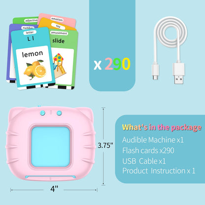Eaever 580 Pre-K Sight Words Talking Flash Cards with Dolch Words,Letters/Number Flash Cards 1-100 Kindergarten, Pocket Speech Toys, Educational Learning Gifts for 3 4 5 6 Year Old Girls, Pink