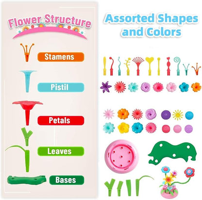 BEMITON Flower Building Toy Set for Girls Best Birthday Gifts for 3 4 5 6 7 Year Old Kids Arts and Crafts Kit for Toddlers STEM Activities and Gardening Pretend Playset 148 pcs