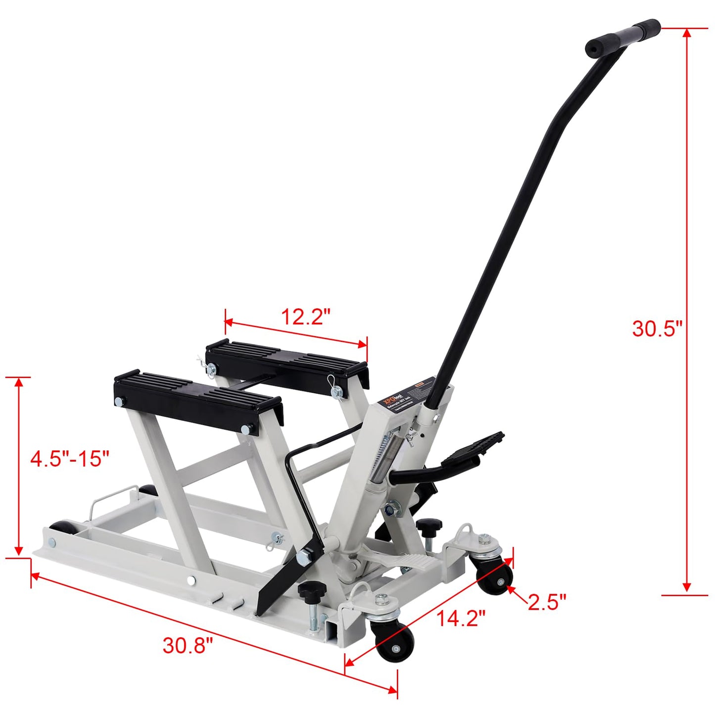 SPOFLYINN Hydraulic Motorcycle Lift Jack 1500 LBS Capacity Scissor Lift Jack Foot-Operated Lift Table with 4 Wheels for ATV UTV Powersports Gray