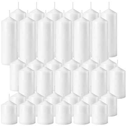 HTTBEIZI 36 Pcs White Pillar Candles Bulk Set | Unscented Dripless Smokeless Wax Candles | 3 Assorted Sizes: 2x3, 2x4, 2x6 for Weddings, Hurricane Vases, and Centerpieces