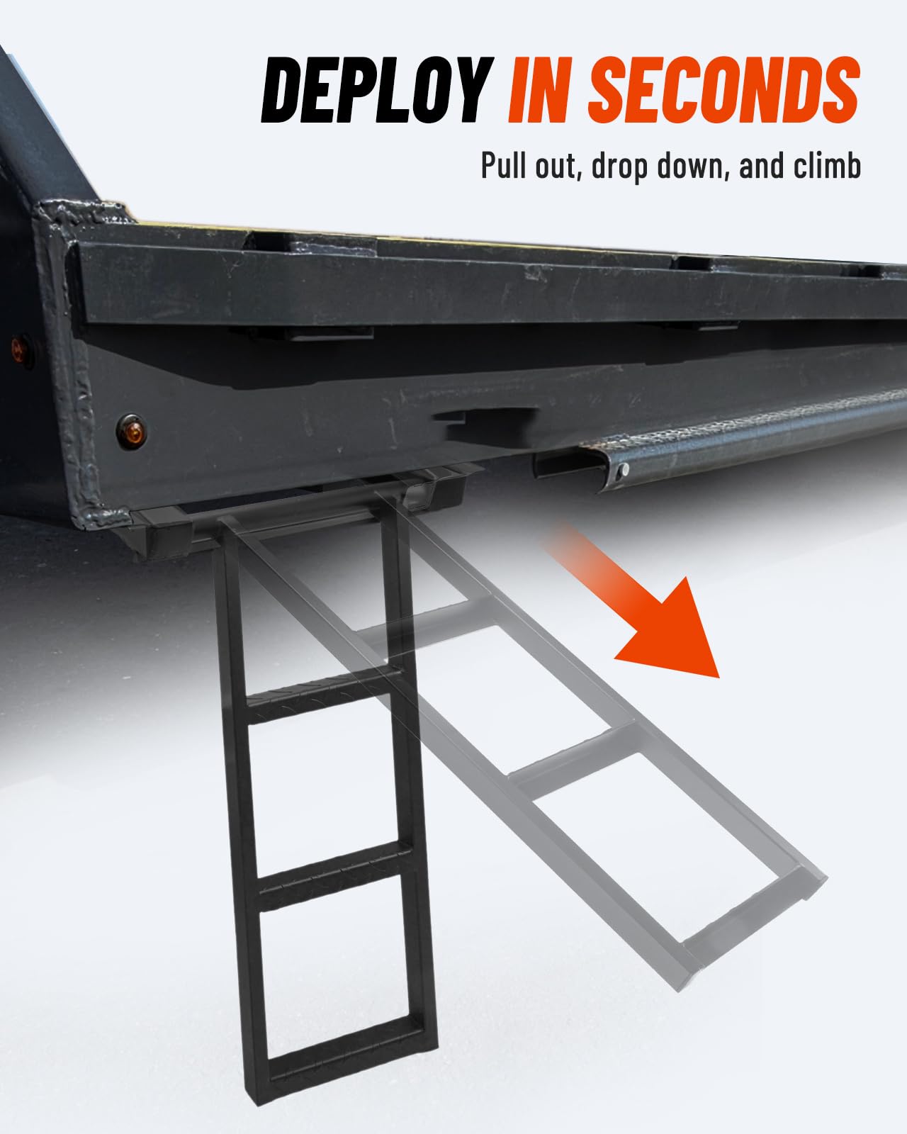 Turnirace 3-Rung Retractable Truck Bed Ladder - Heavy Duty Steel Truck Bed Step for Flatbeds, Dump Trucks & Trailers - Black Powder Coated, 32.5-Inch Extension, Bolt/Weld-On