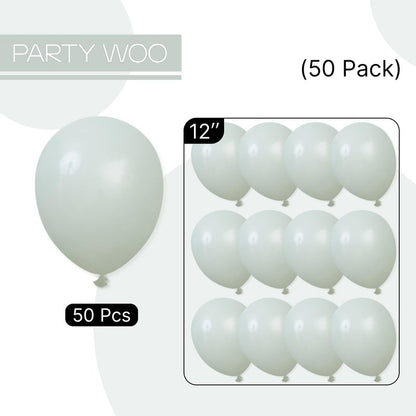 PartyWoo Dusty Green Balloons 50pcs 12 Inch Sage Olive Eucalyptus Green Boho Neutral Latex Helium Balloons for Baby Shower Wedding Jungle Dinosaur Themed Birthday Party Decorations Green-F35